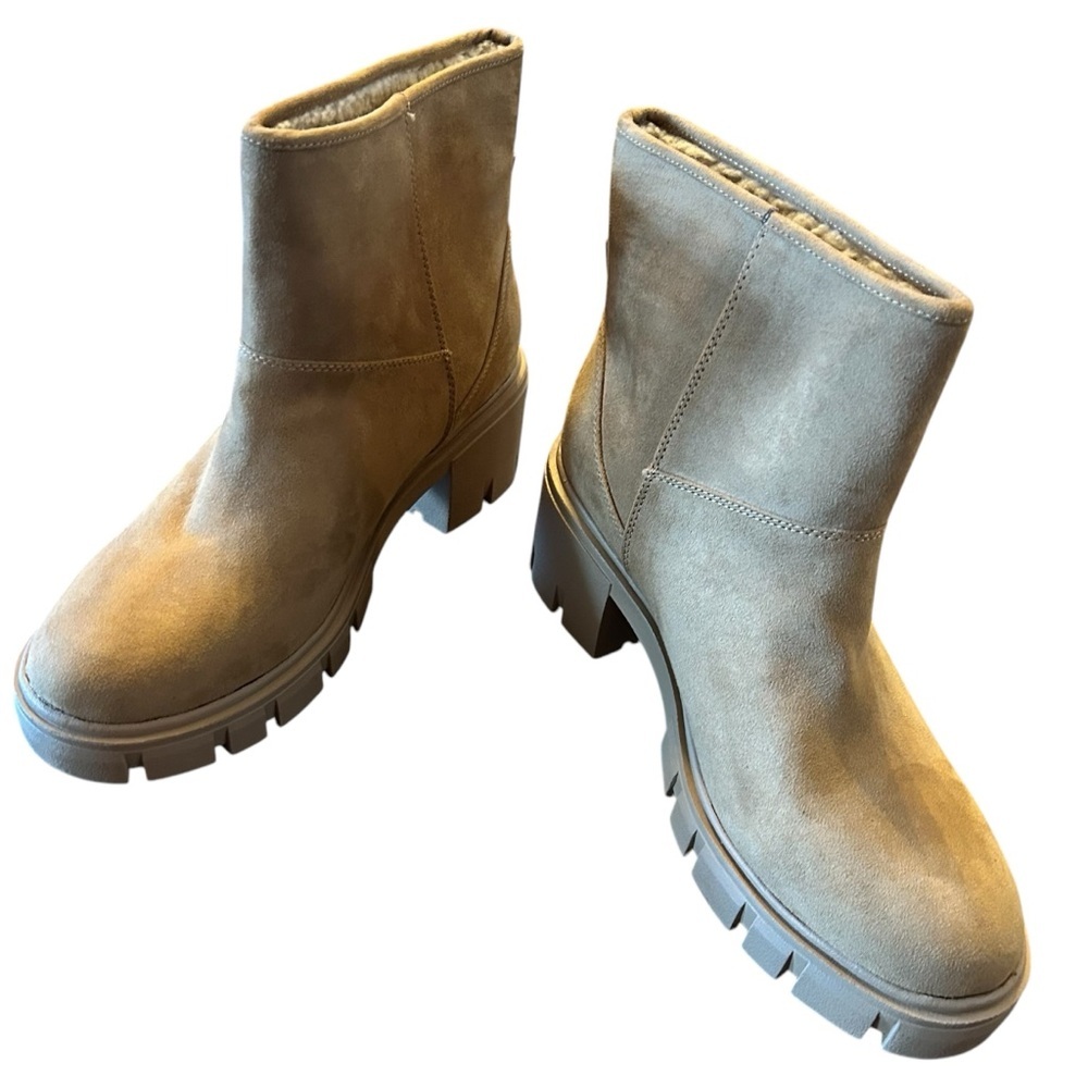 Sun + Stone Womens Riyaa Chunky Faux Fur Lined Ankle Boots Size 9